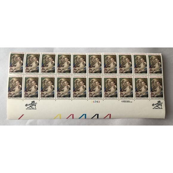 Vintage 1982 USPS Block of 20 Mr Zip 20c MNH Christmas Madonna & Child Tiepolo - Picture 2 of 6